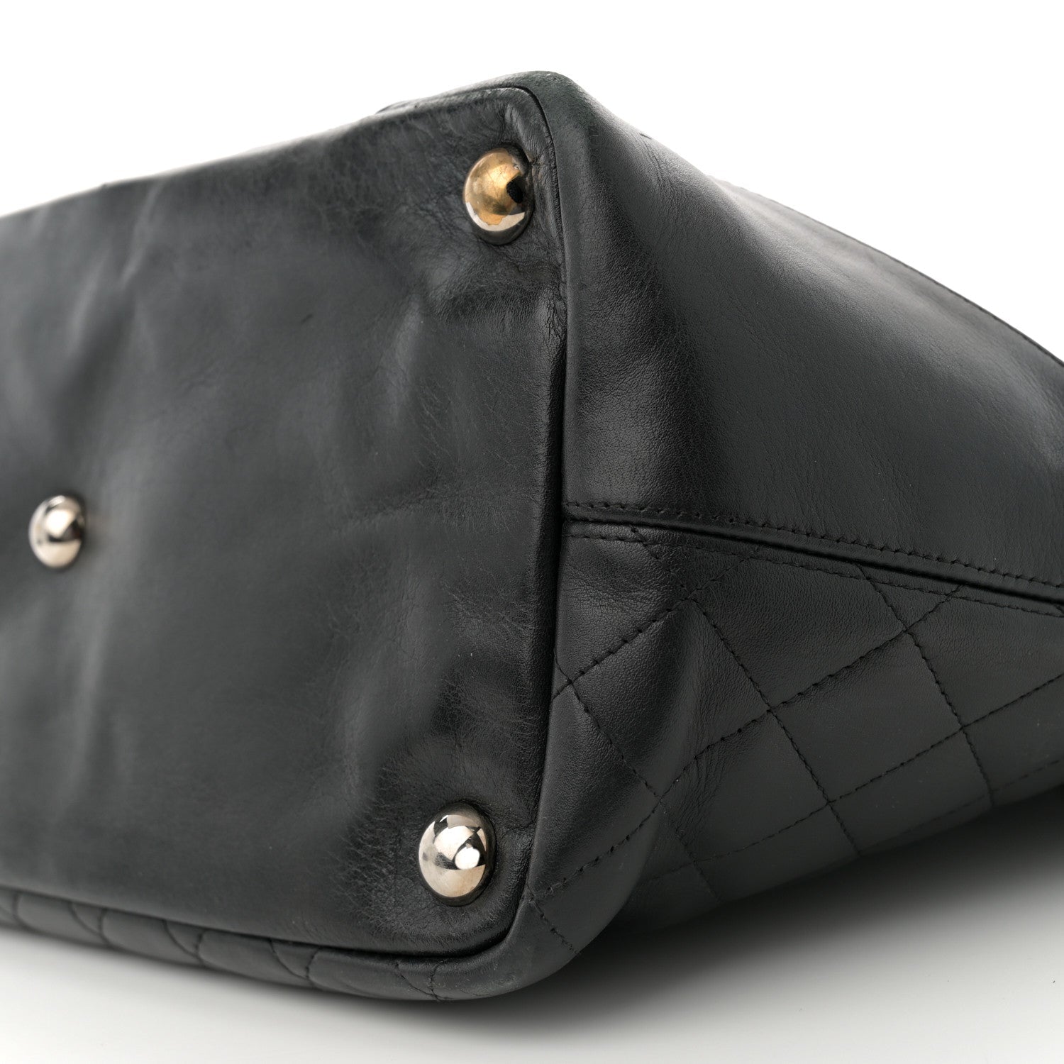 Calfskin Quilted Large Cambon Tote Black White