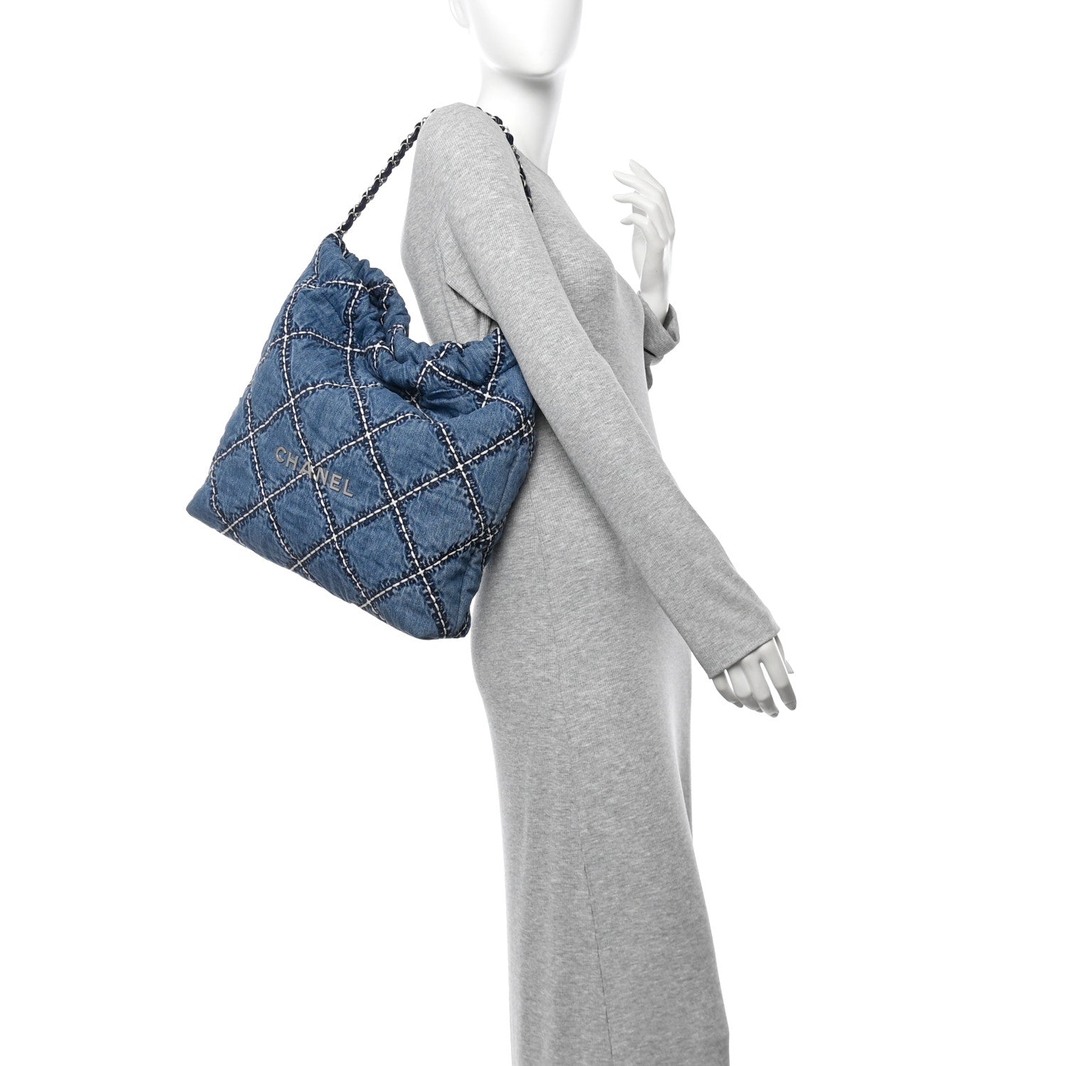 Denim Quilted Stitched Small Chanel 22 Blue