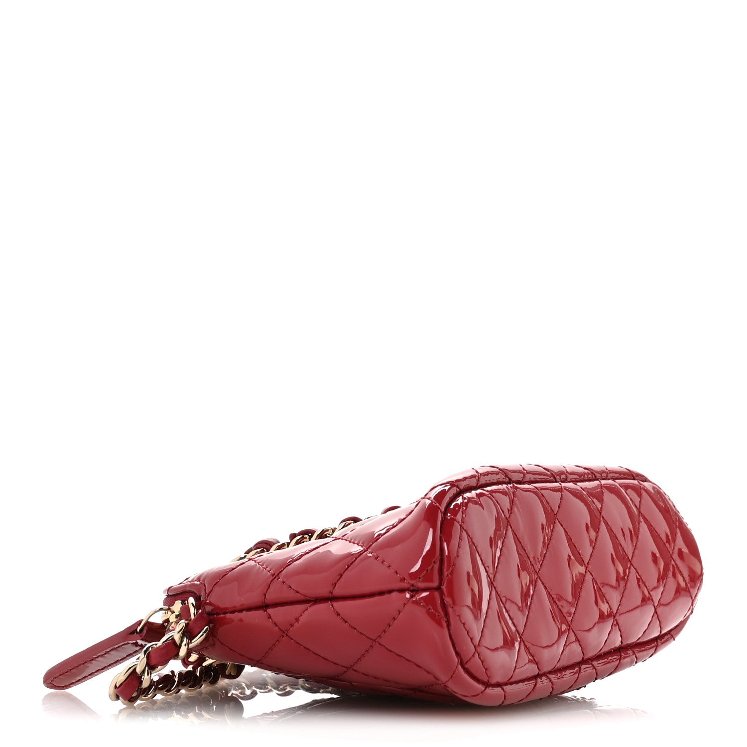 Patent Calfskin Quilted Shiny Coco Clutch With Chain Red