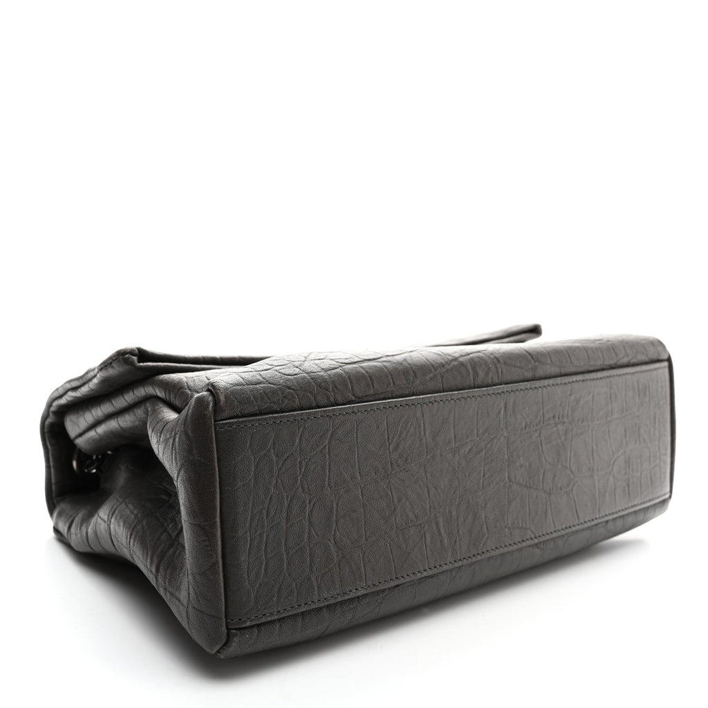 Calfskin Crocodile Embossed Medium West Hollywood Monogram Fold-Over Grey