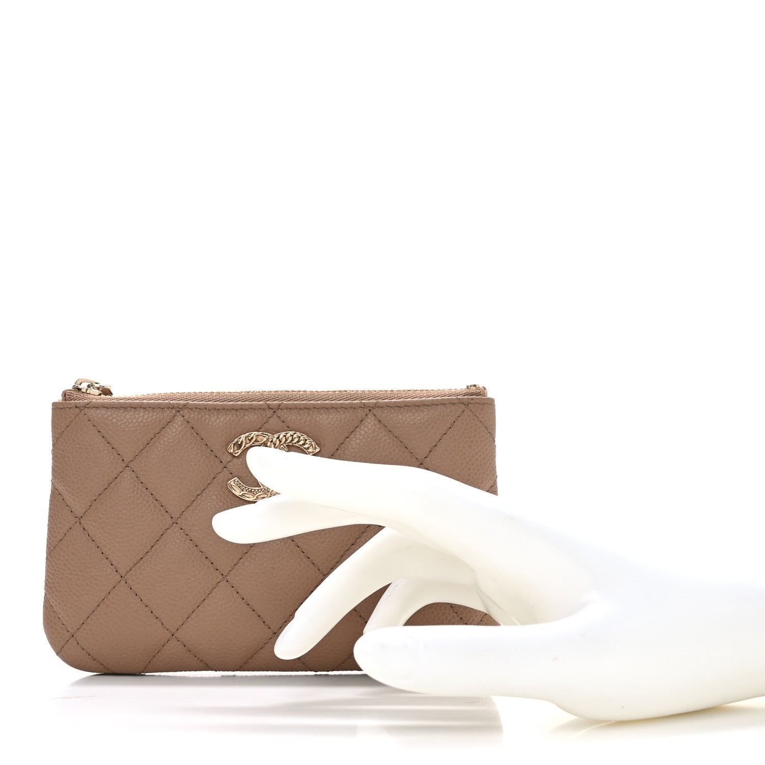 Caviar Quilted Small Multi Chain Cosmetic Case Beige