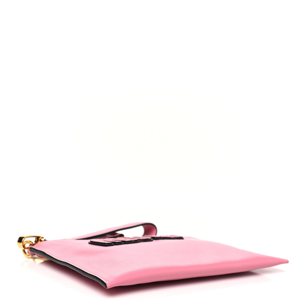 Lambskin Logo Wristlet Pouch Pink