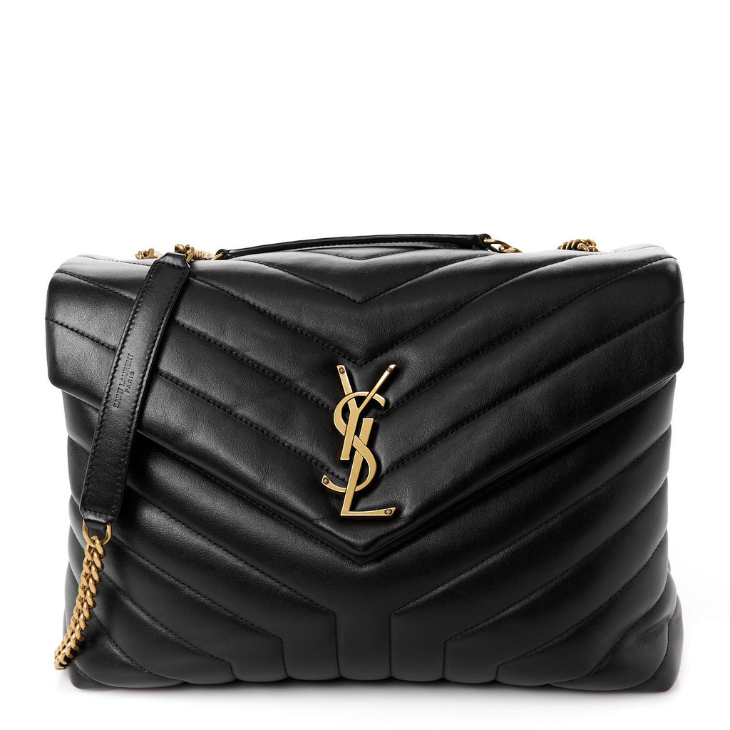 Calfskin Y Quilted Monogram Medium Loulou Chain Satchel Black