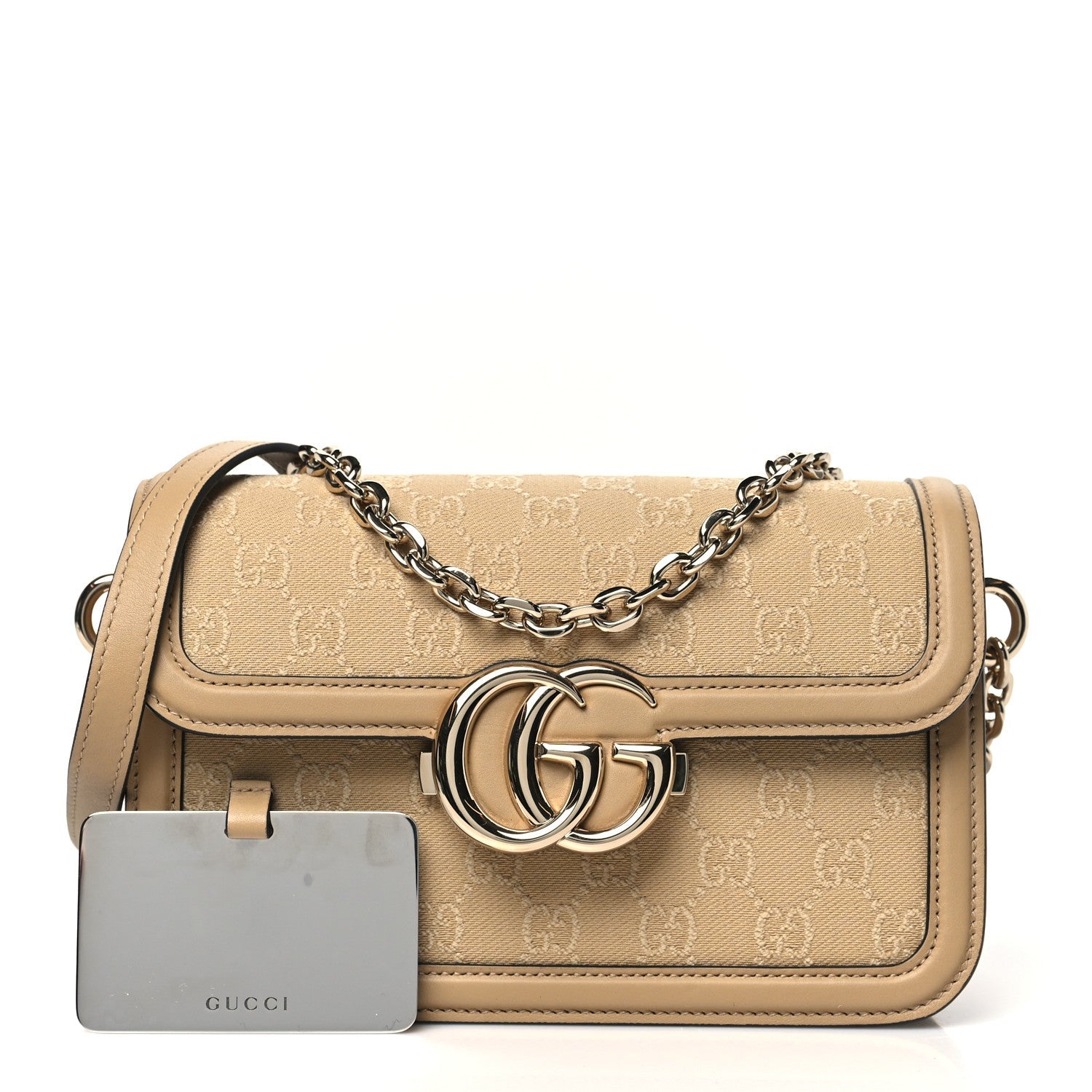 Monogram Small Gucci Go Shoulder Bag Beige