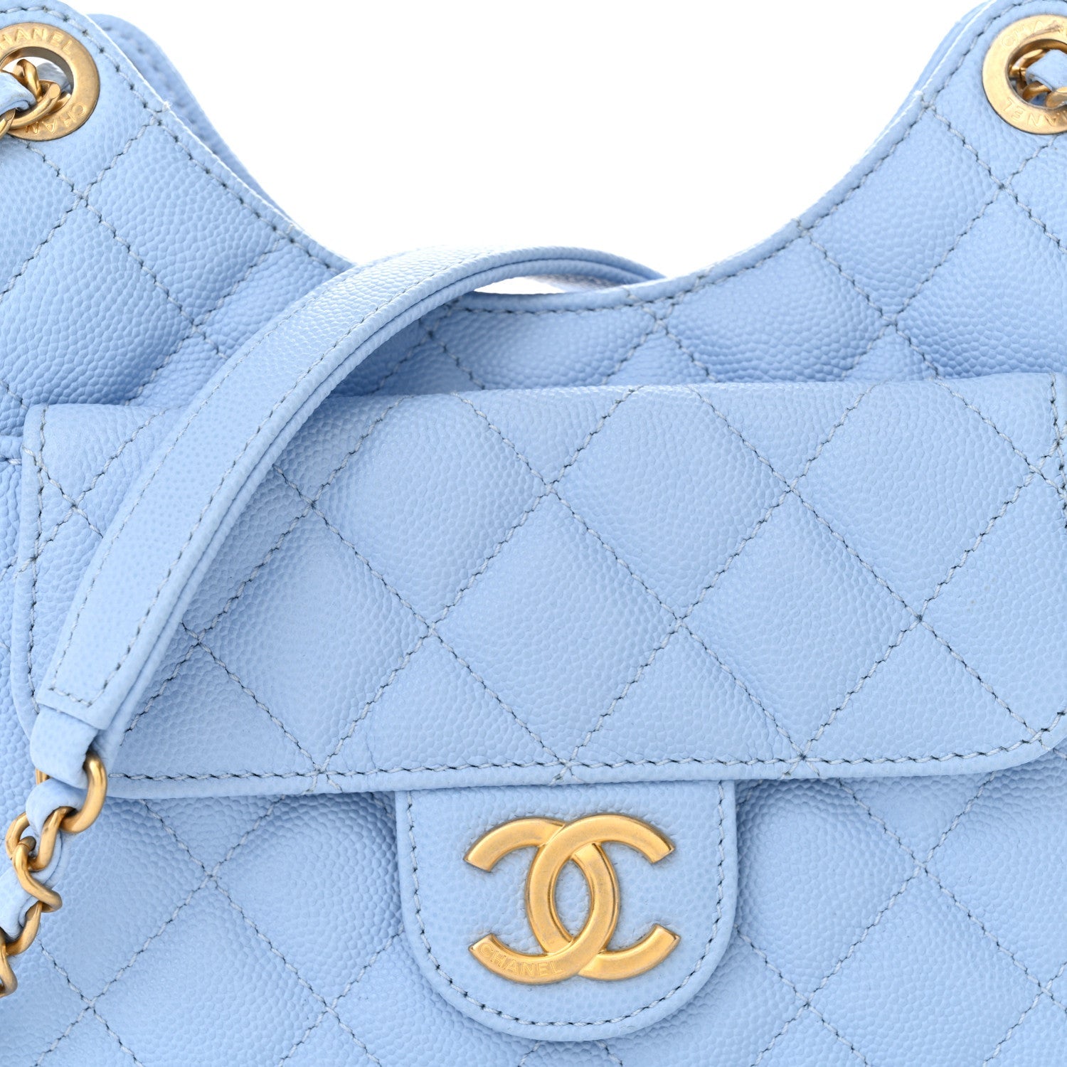 Caviar Quilted Small Wavy CC Hobo Light Blue