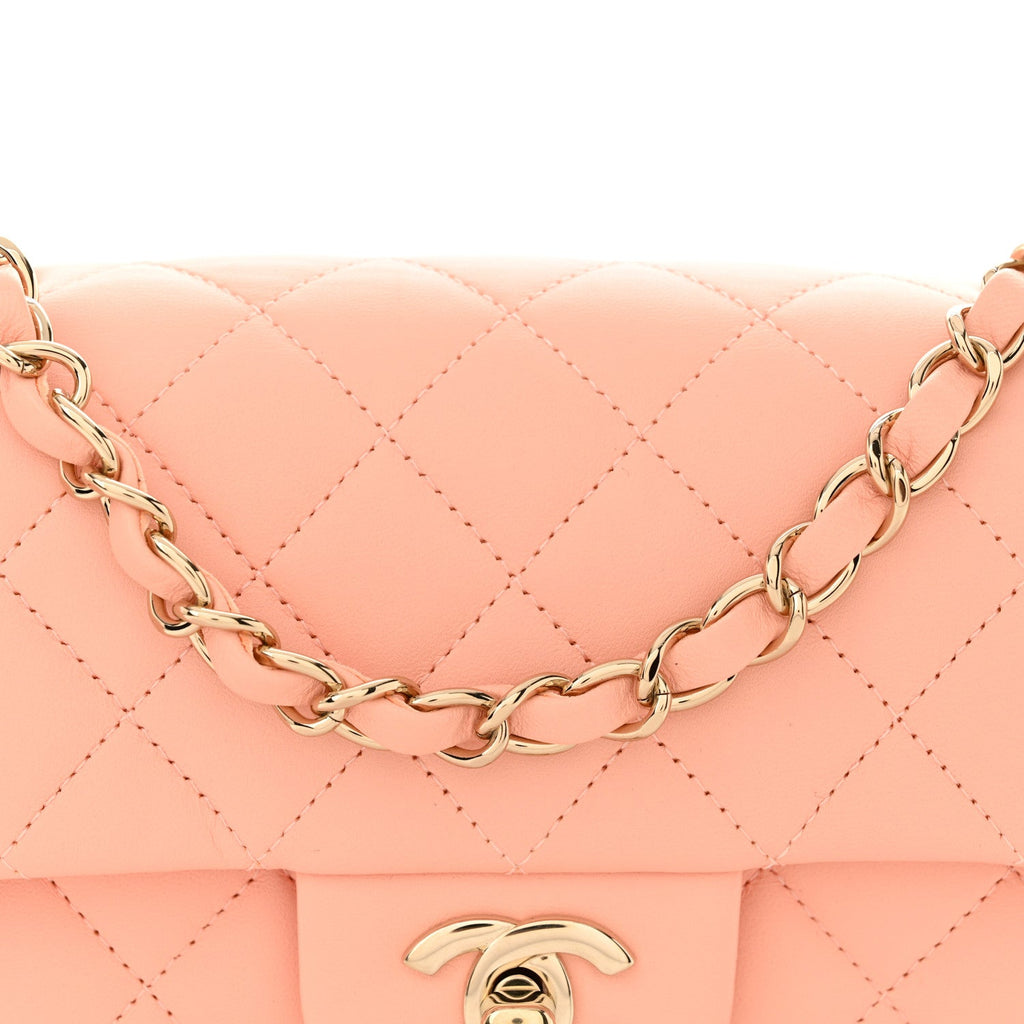 Lambskin Quilted Mini Rectangular Flap Light Pink