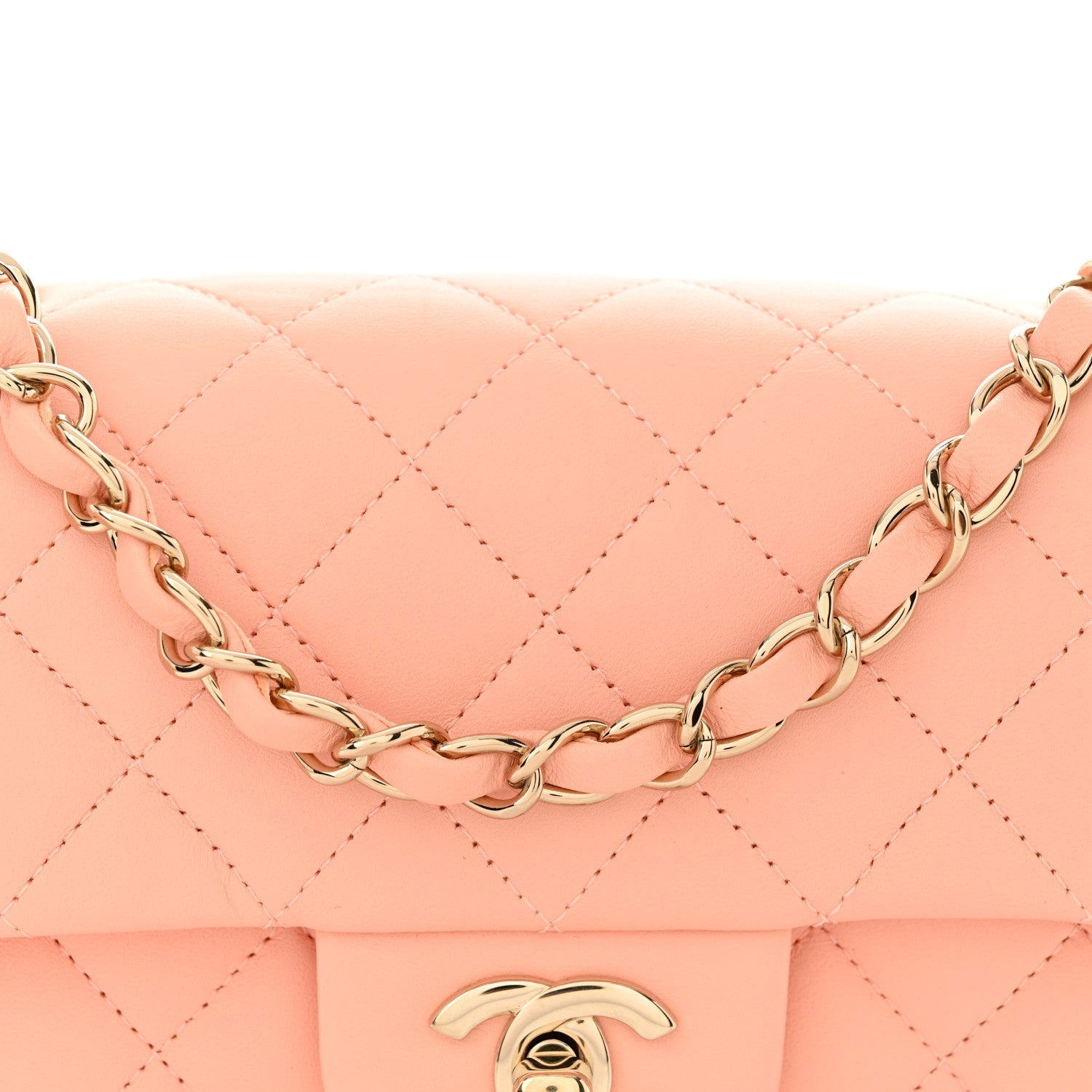 Lambskin Quilted Mini Rectangular Flap Light Pink