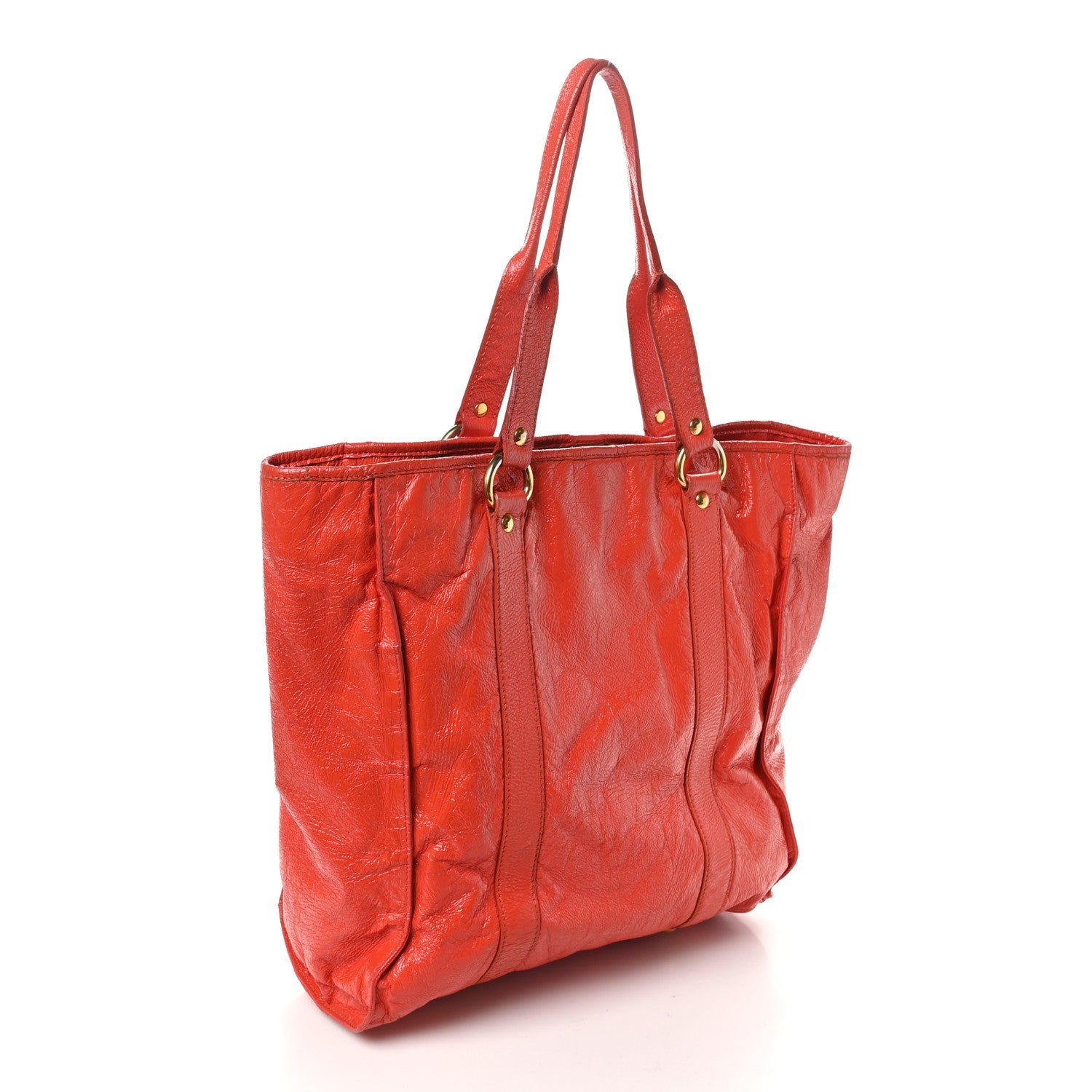 Crinkle Patent Tote Rosso