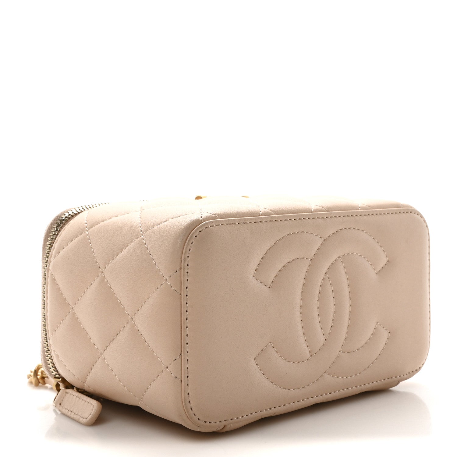 Lambskin Quilted Sweet Camellia Small Vanity Case With Chain Pink