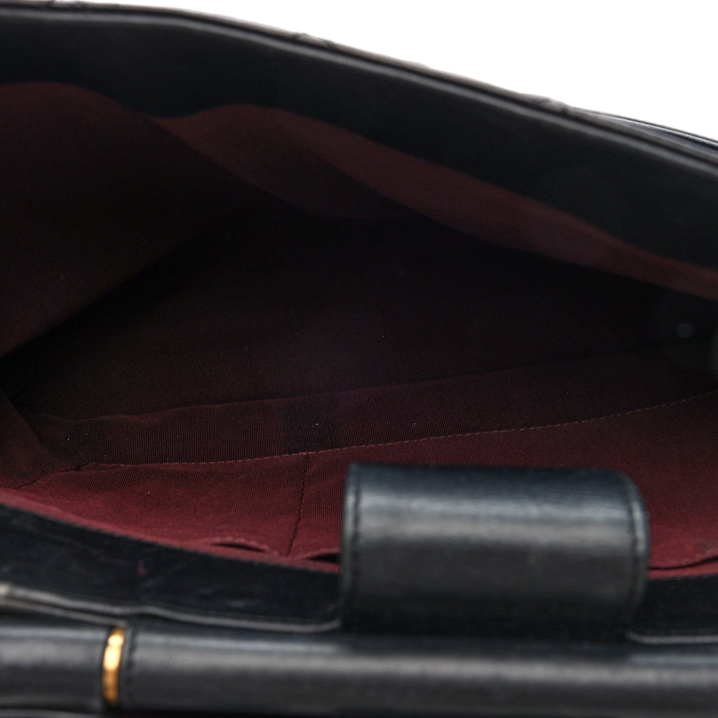 Glazed Calfskin Quilted Gold Bar Tote Black