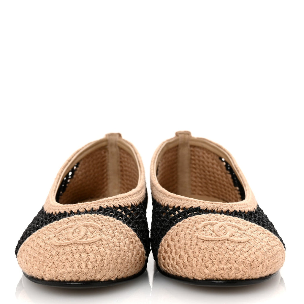 Raffia Cap Toe Ballerina Flats 36.5 Black Beige