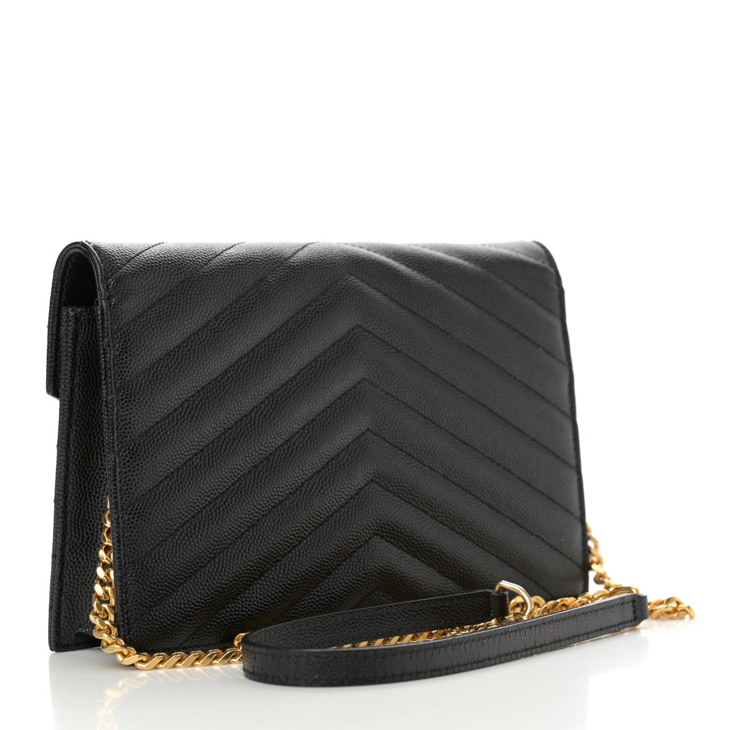 Grain De Poudre Matelasse Chevron Monogram Envelope Chain Wallet Black