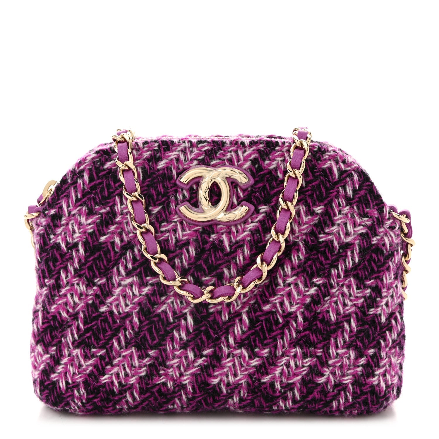 Tweed Quilted Mini Clutch With Chain Purple