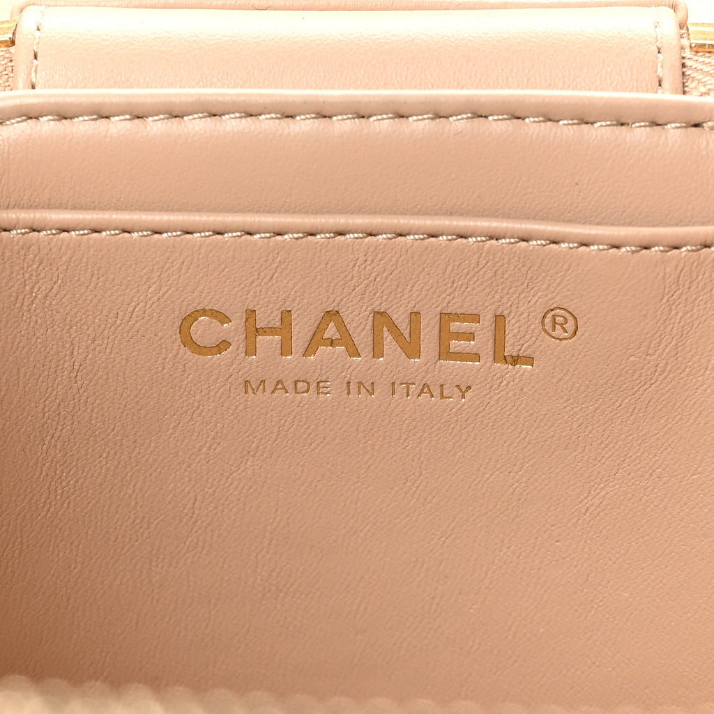 Lambskin Quilted Trendy Vanity Case Beige