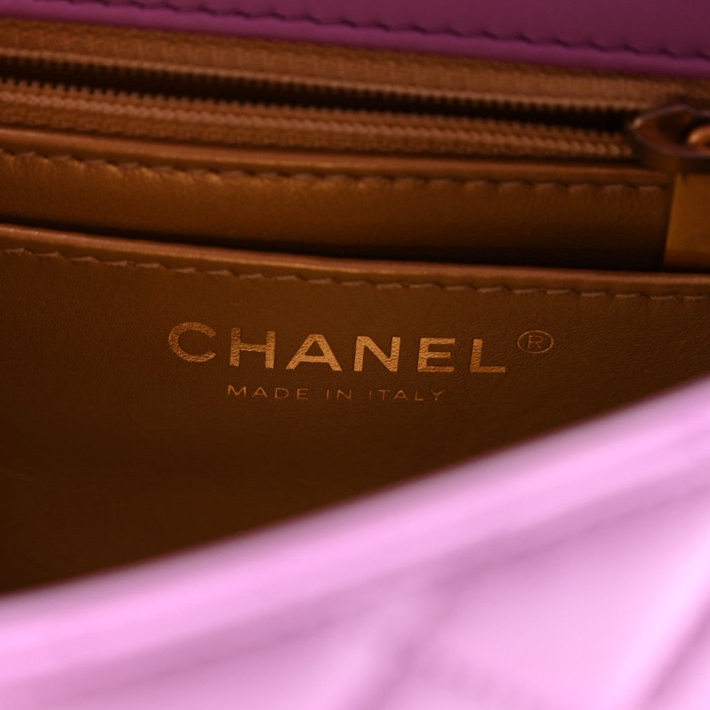Lambskin Quilted Mini CC Pearl Crush Flap Purple