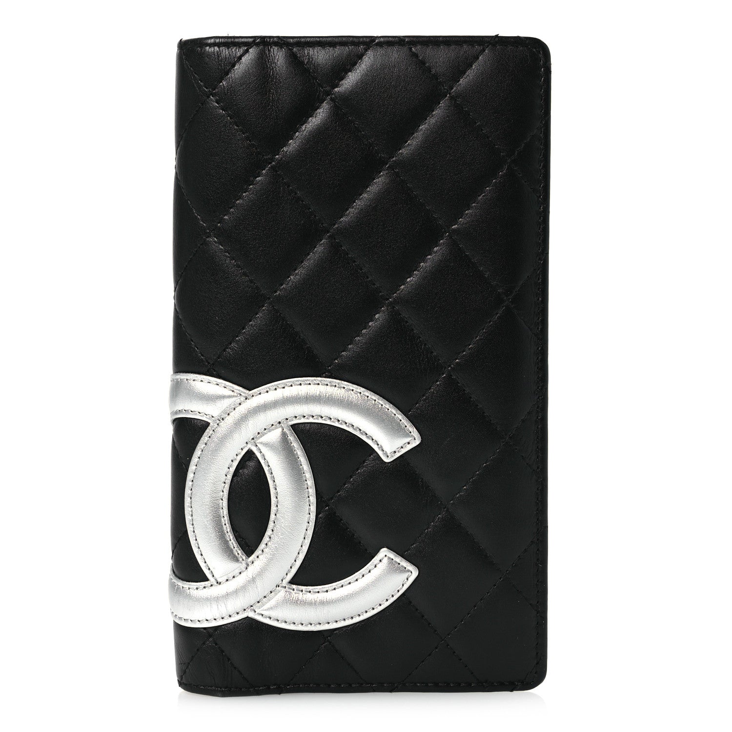 Calfskin Quilted Cambon Yen Wallet Black Silver
