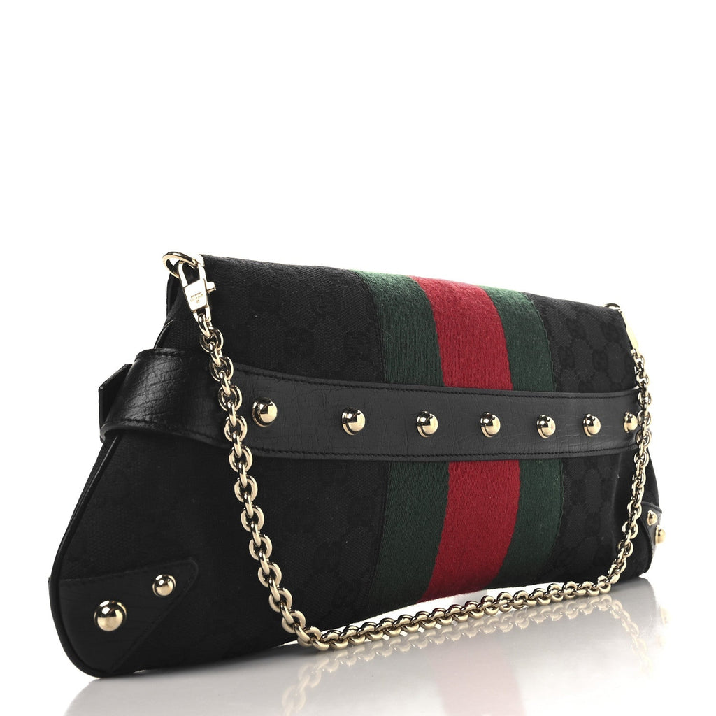 Monogram Web Horsebit Chain Clutch Black