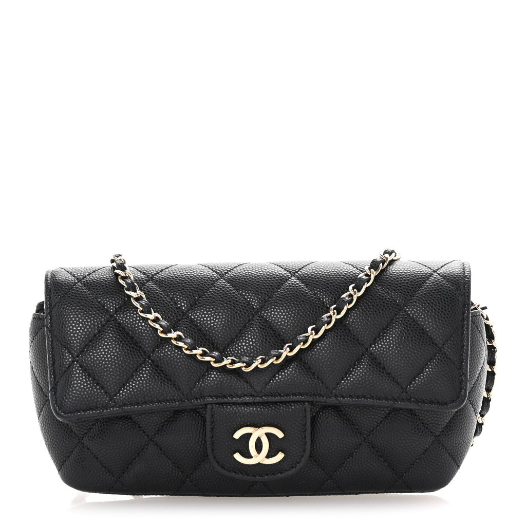 Caviar Quilted Glasses Case With Chain Black