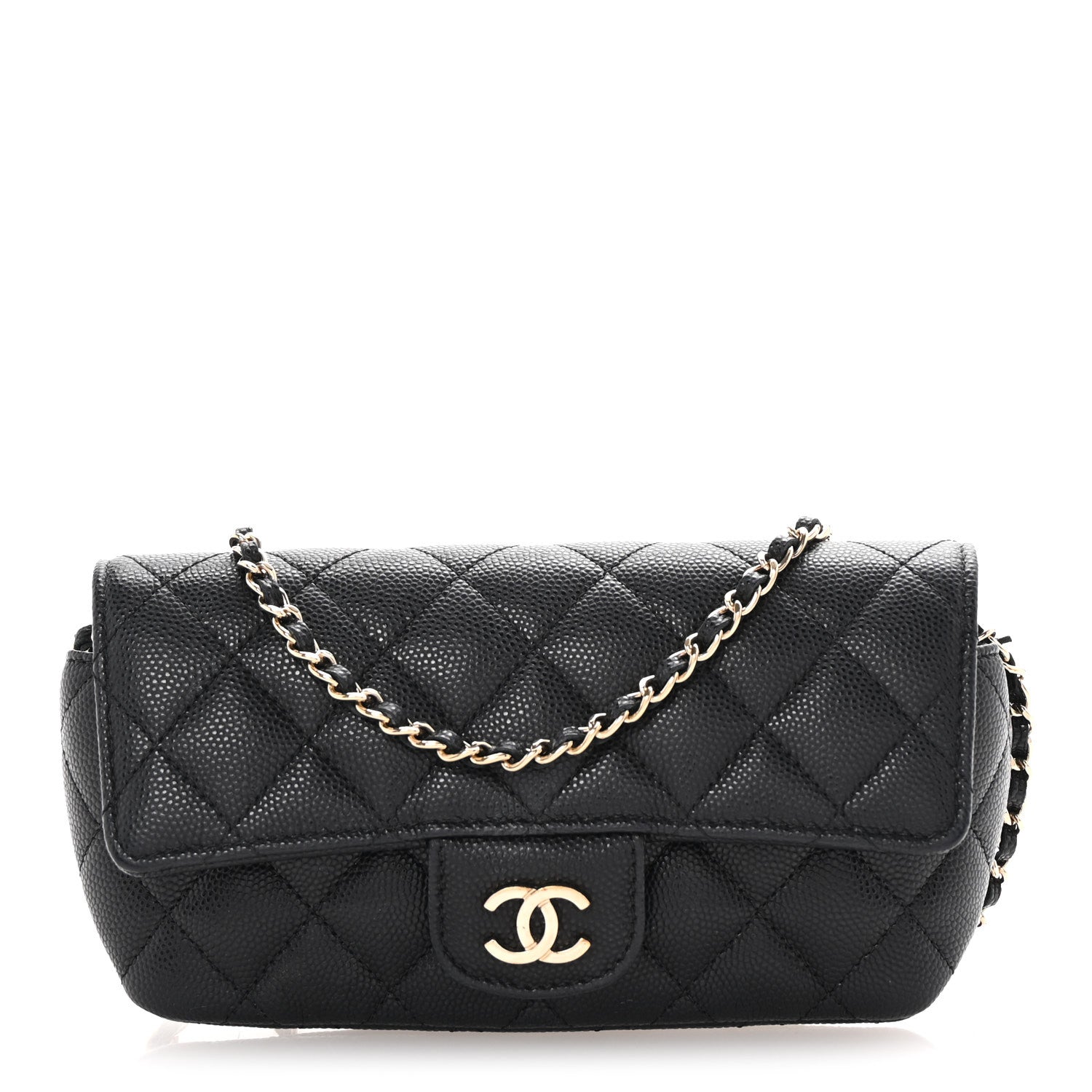 Caviar Quilted Glasses Case With Chain Black