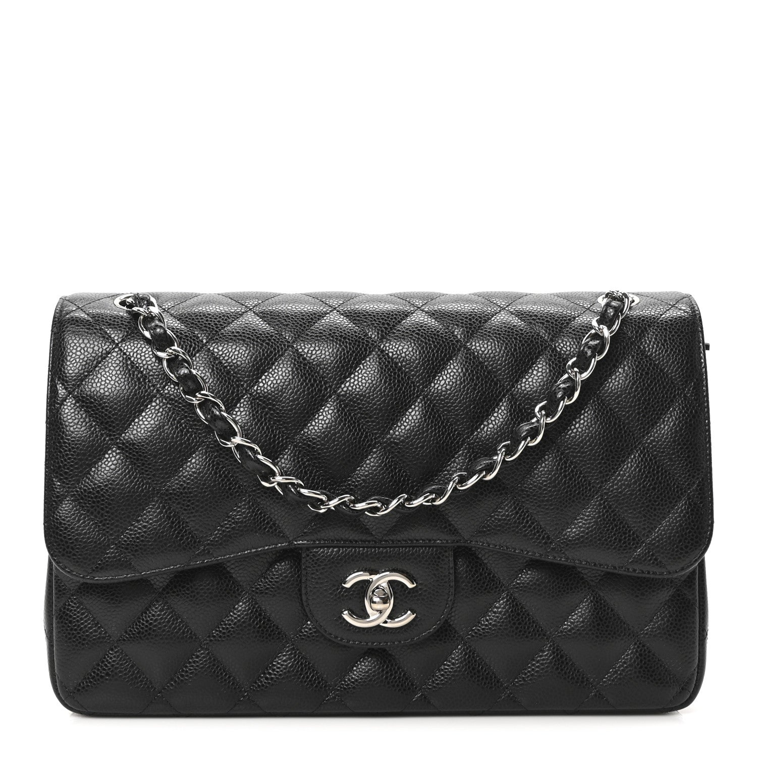 Caviar Quilted Jumbo Double Flap Black