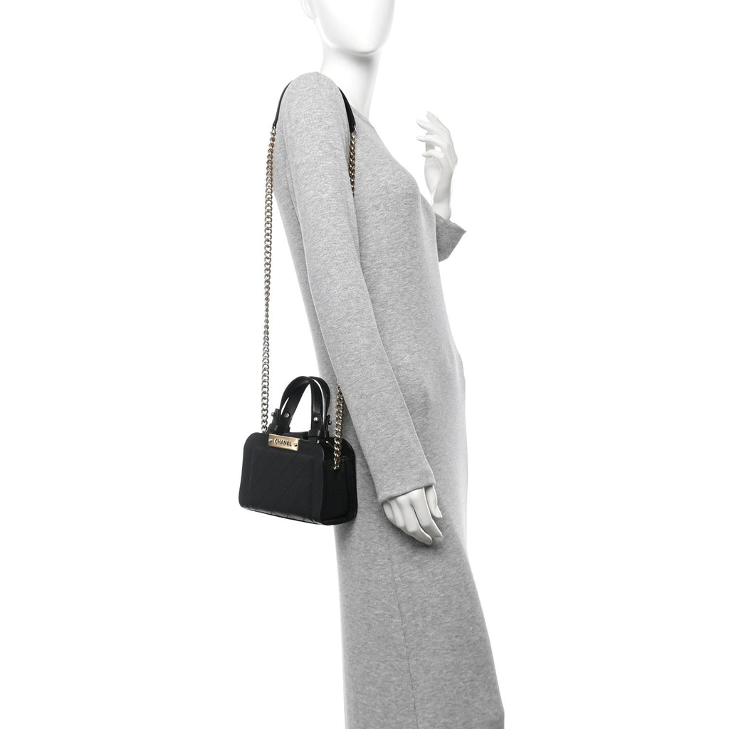 Grained Calfskin Stitched Mini Label  Shopper Tote Black