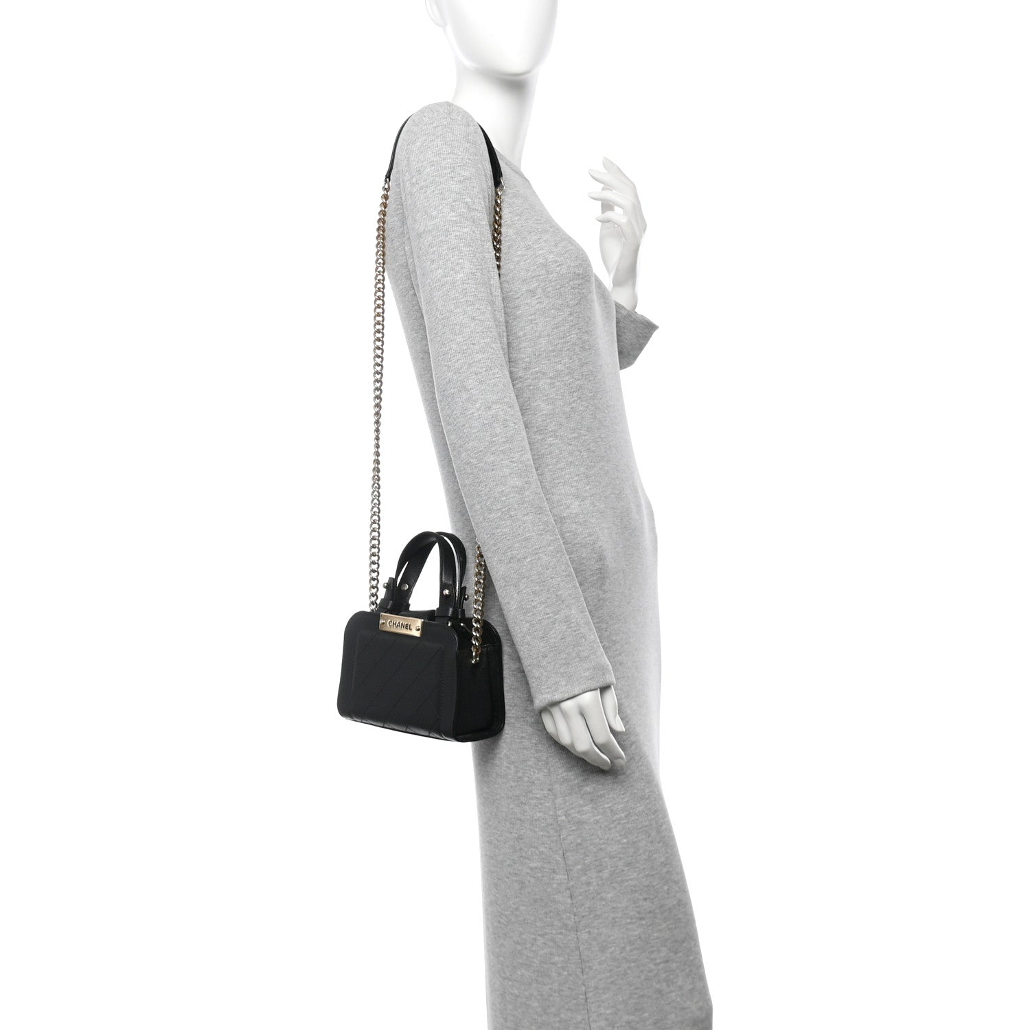 Grained Calfskin Stitched Mini Label  Shopper Tote Black