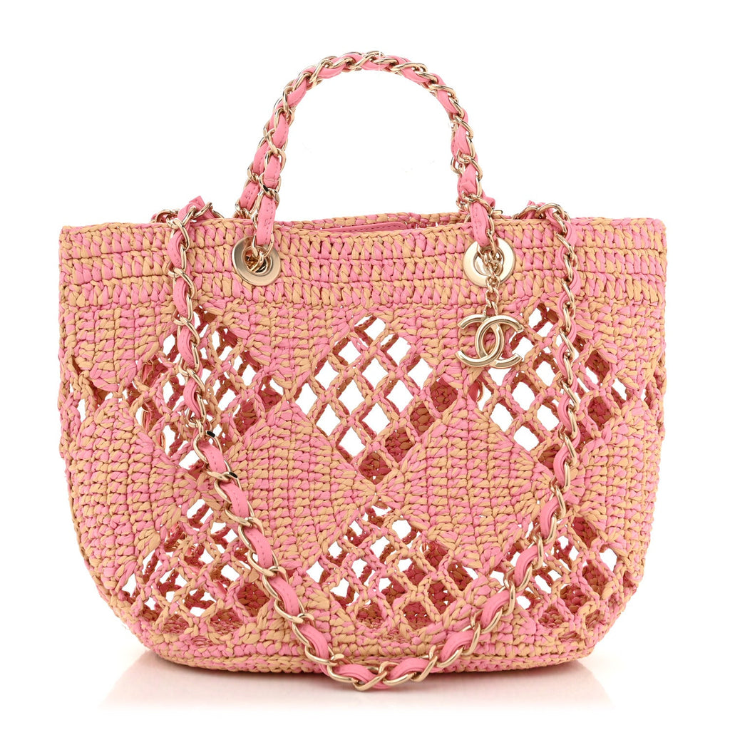Raffia Effect Braided Small Shopping Bag Beige Pink