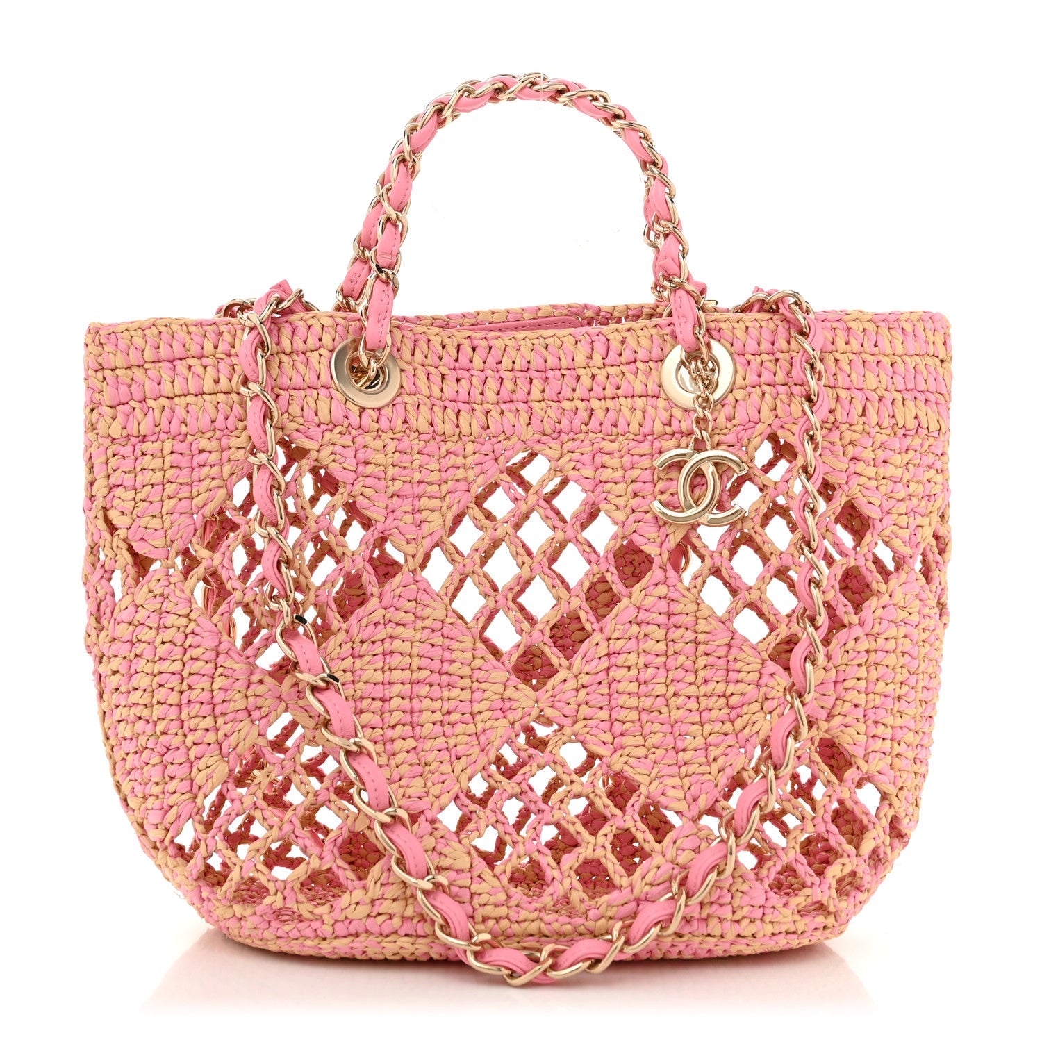 Raffia Effect Braided Small Shopping Bag Beige Pink