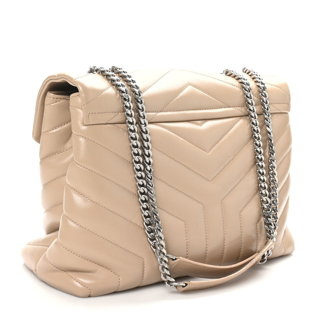 Calfskin Y Quilted Monogram Medium Loulou Chain Satchel Dark Beige