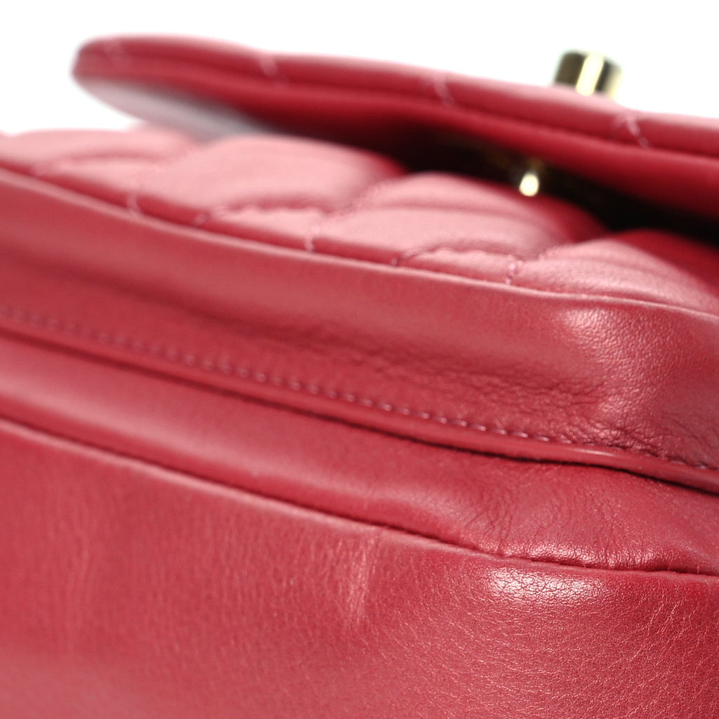 Metallic Calfskin Quilted Top Handle Flap Dark Pink