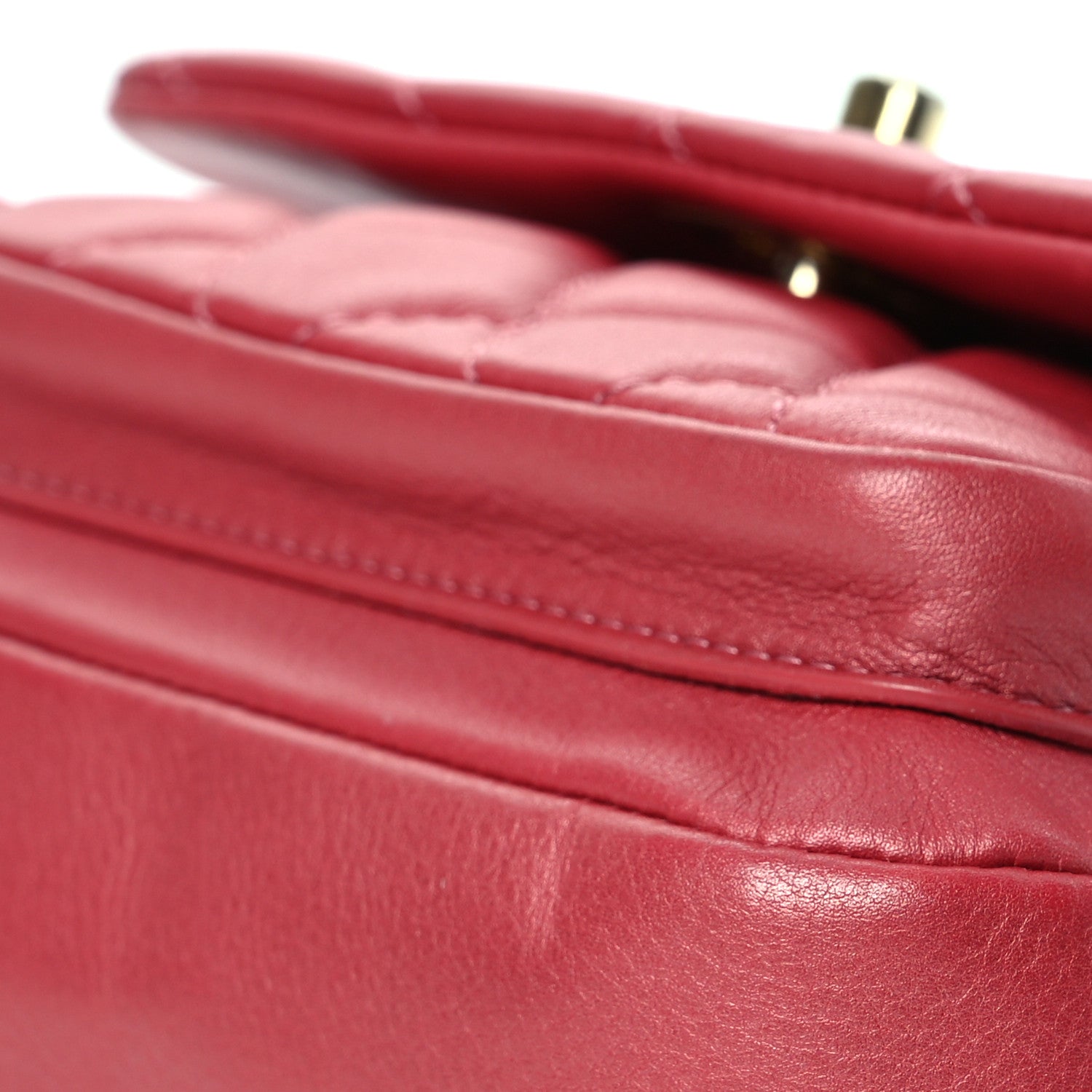 Metallic Calfskin Quilted Top Handle Flap Dark Pink