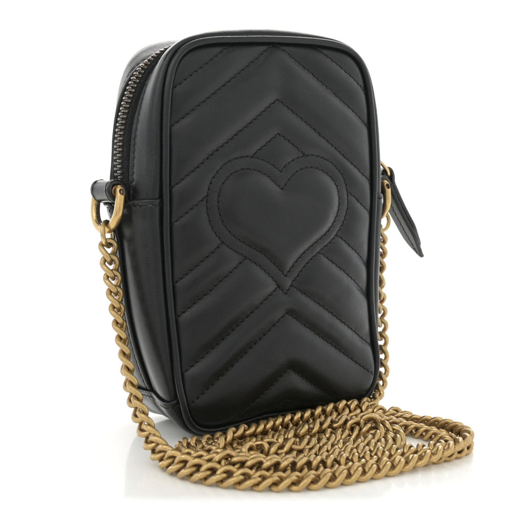 Calfskin Matelasse Mini GG Marmont Crossbody Bag Black