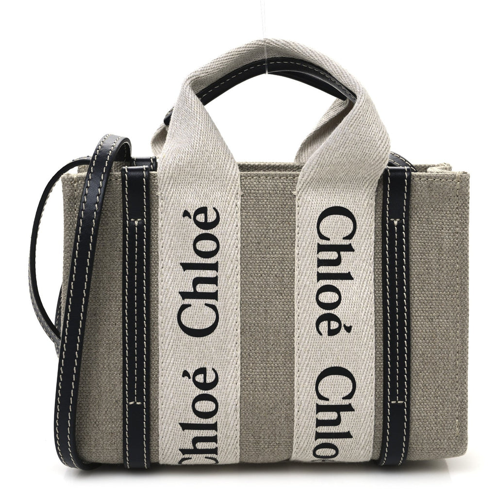 Cotton Calfskin Mini Woody Ribbon Tote White Navy
