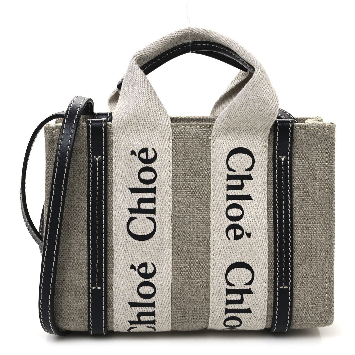 Cotton Calfskin Mini Woody Ribbon Tote White Navy