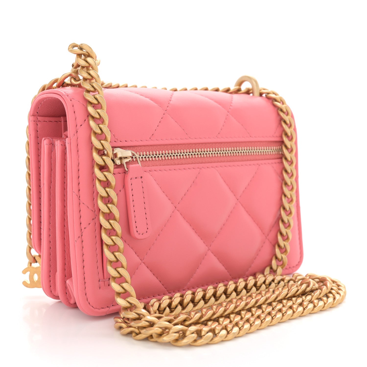 Lambskin Enamel Quilted Pending CC Clutch With Chain Pink