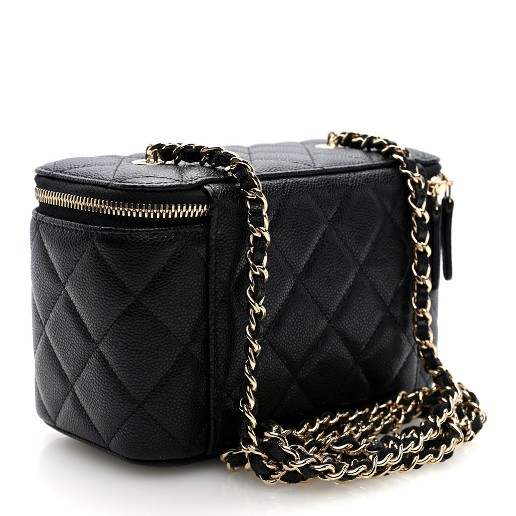 Caviar Quilted Small Vanity Case With Chain Black