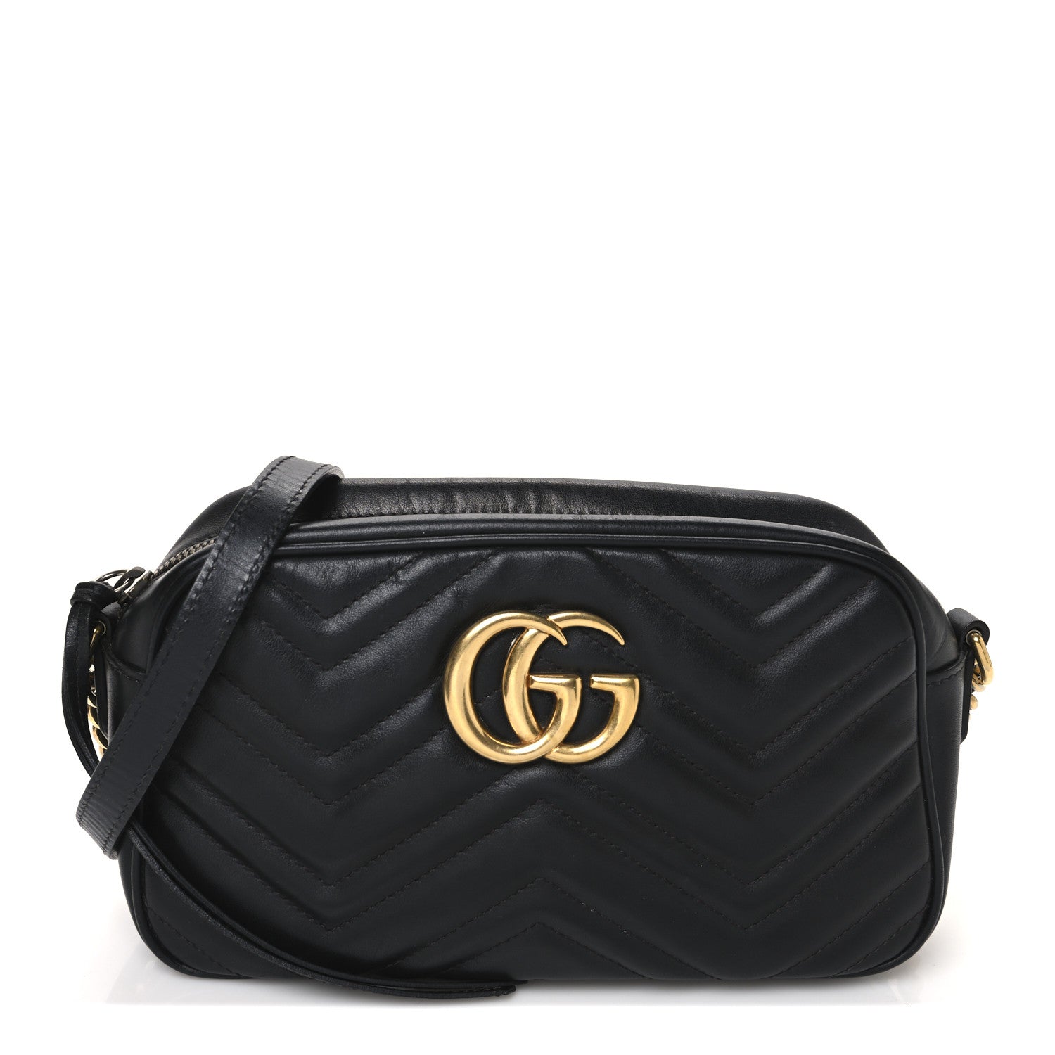 Calfskin Matelasse Small GG Marmont Chain Shoulder Bag Black