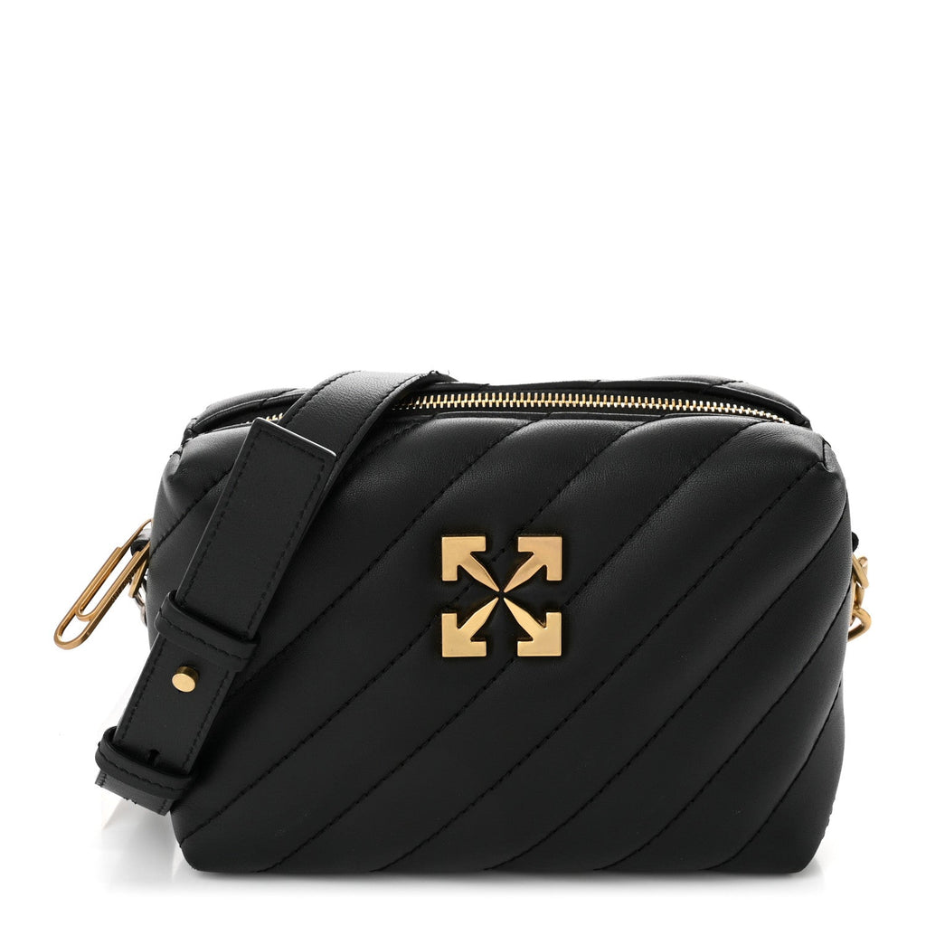 Calfskin Diagonal Quilted Jackhammer Camera Bag Black