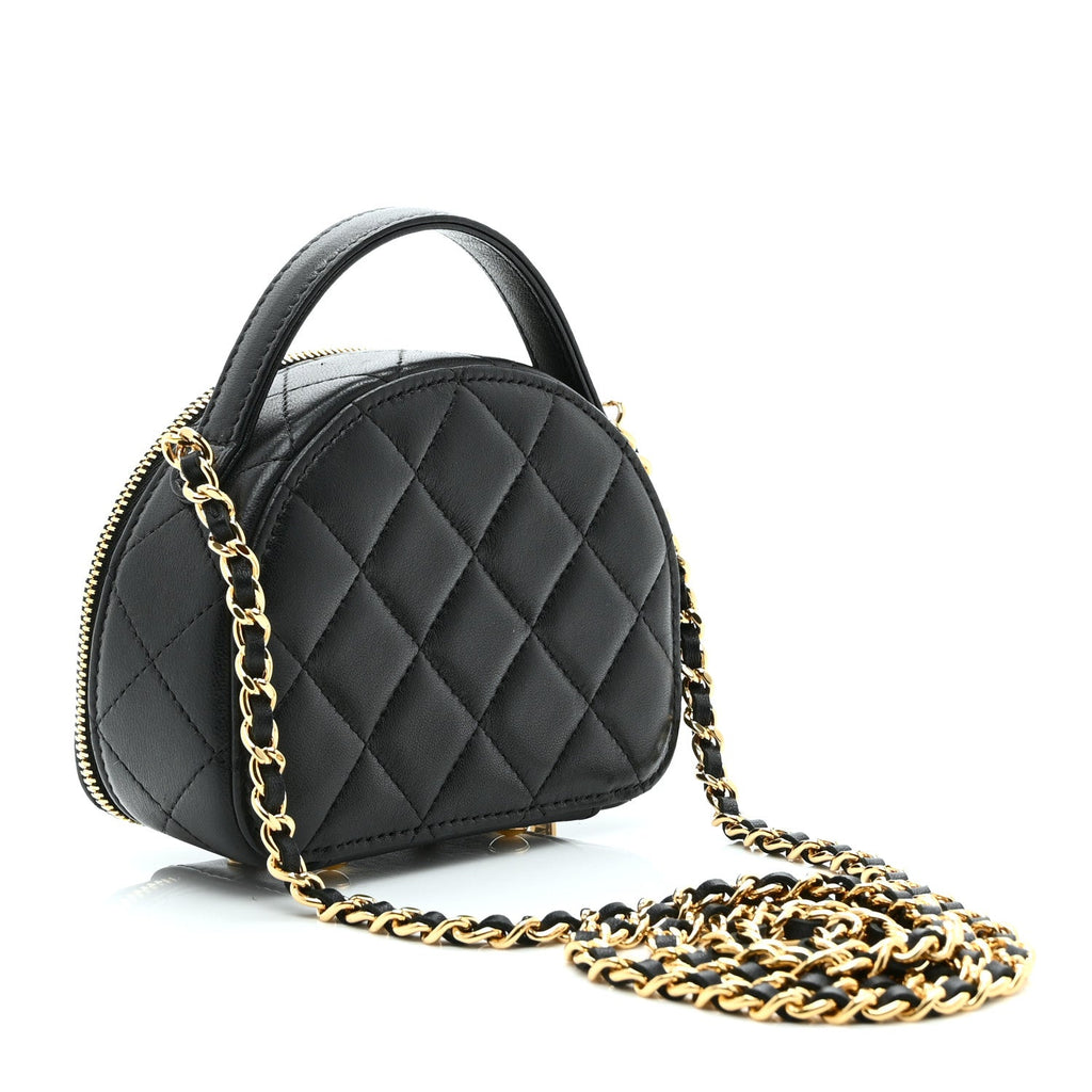 Lambskin Quilted Chic Riviera Top Handle Vanity Case Black