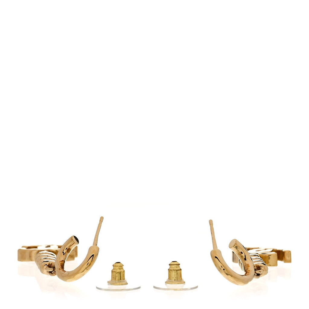 Metal Crystal CC Heart Hoop Long Drop Earrings Gold