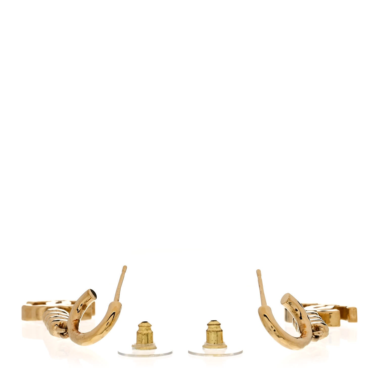 Metal Crystal CC Heart Hoop Long Drop Earrings Gold