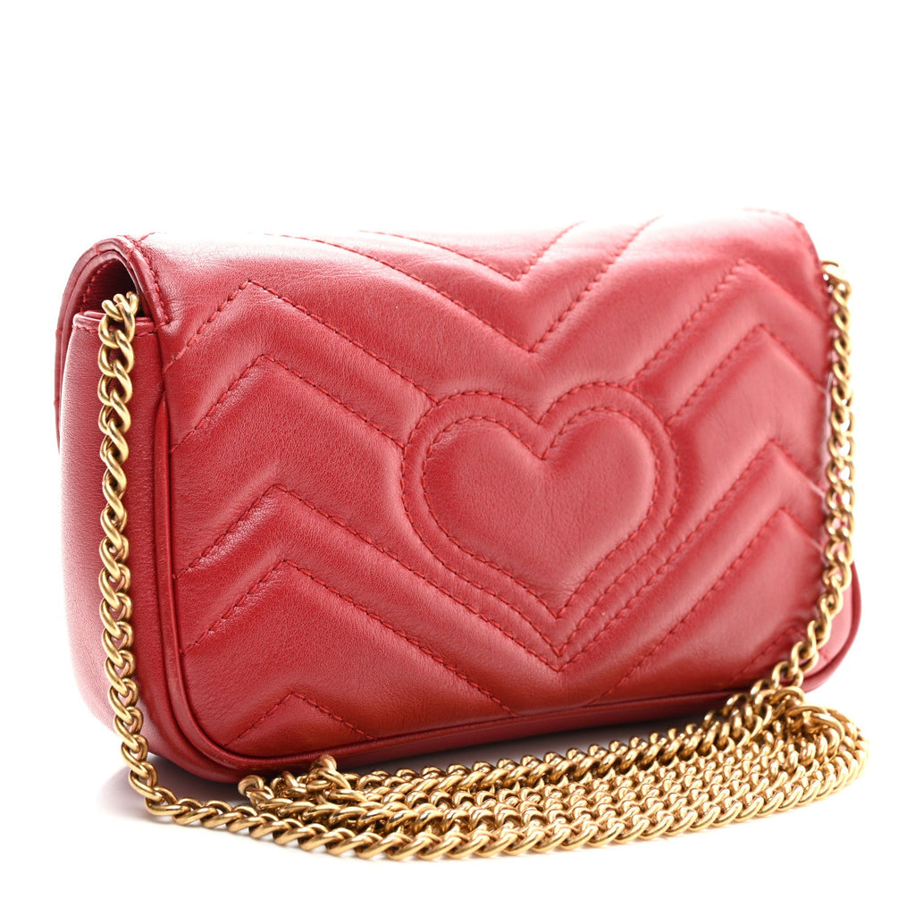 Calfskin Matelasse Super Mini GG Marmont Shoulder Bag Hibiscus Red