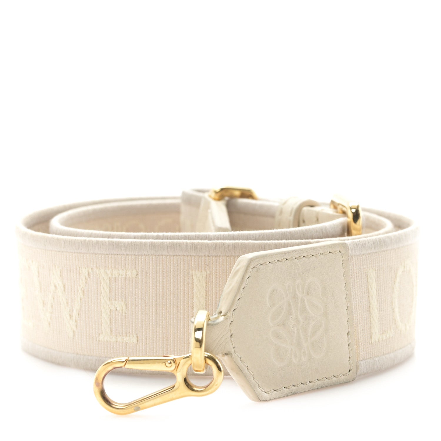 Calfskin Jacquard Webbing Anagram Strap Ecru