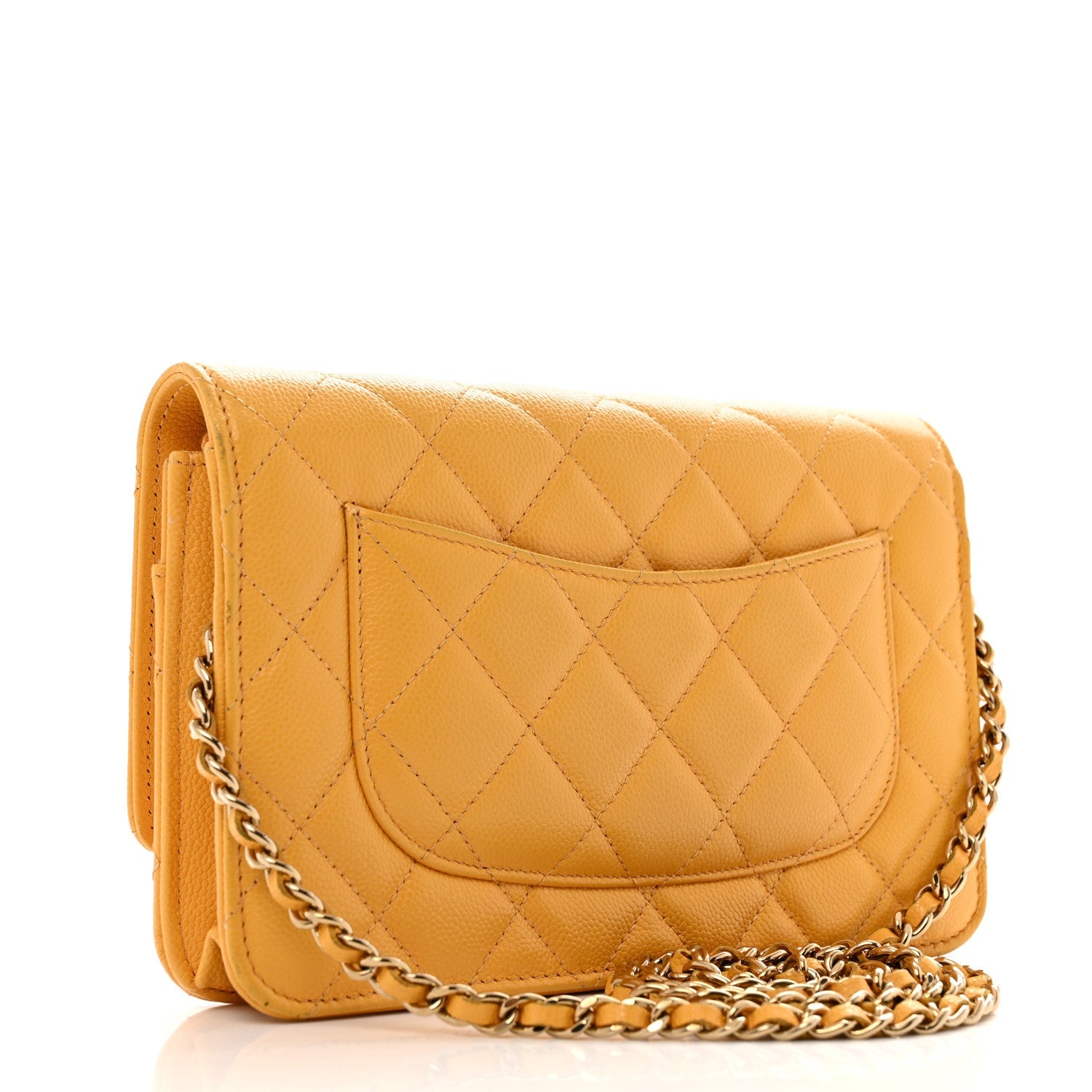 Caviar Quilted Wallet on Chain WOC Yellow
