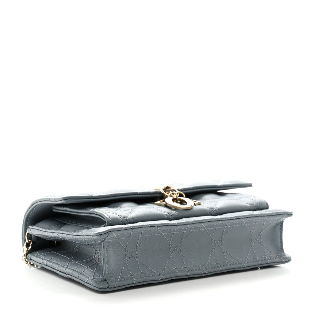 Lambskin Cannage Lady Dior Chain Pouch Cloud Blue
