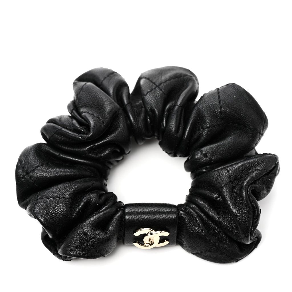Lambskin Quilted CC Hair Scrunchie Black