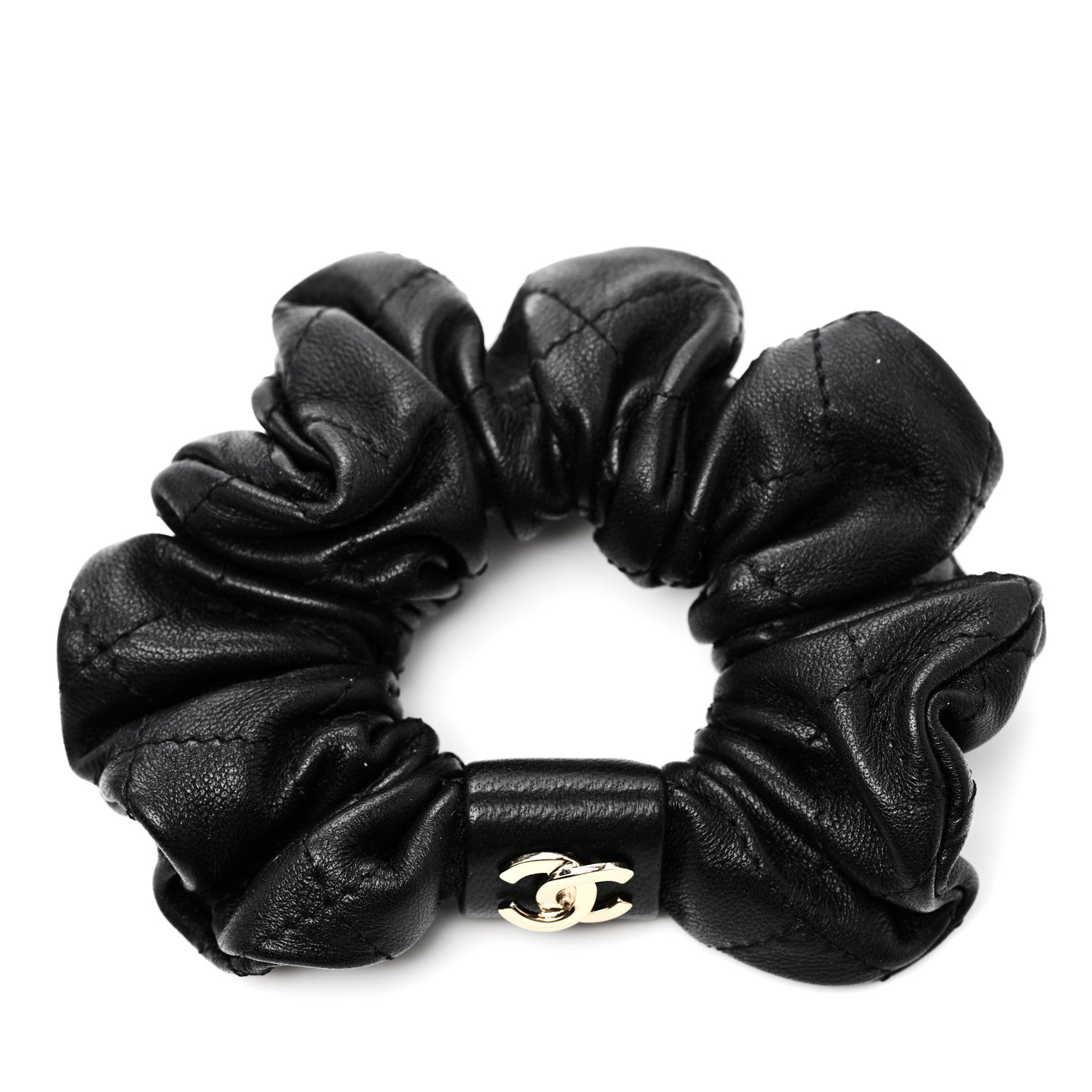 Lambskin Quilted CC Hair Scrunchie Black