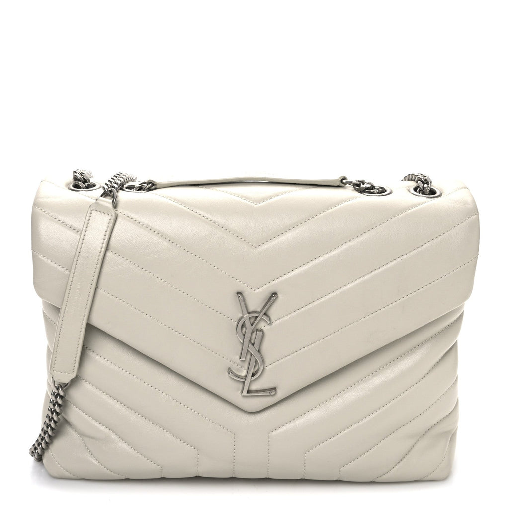 Calfskin Y Quilted Monogram Medium Loulou Chain Satchel Ivory