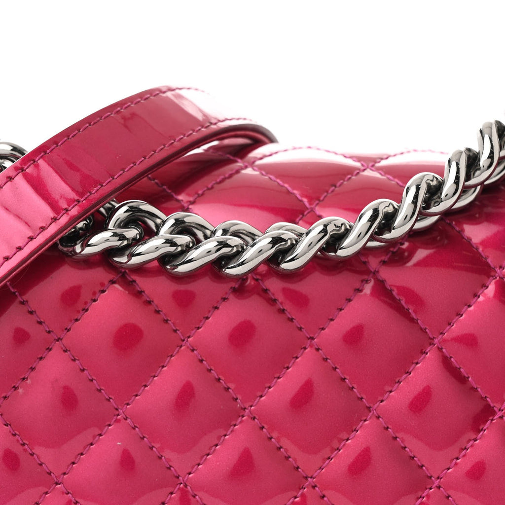 Metallic Patent Calfskin Quilted Small Boy Flap Pink