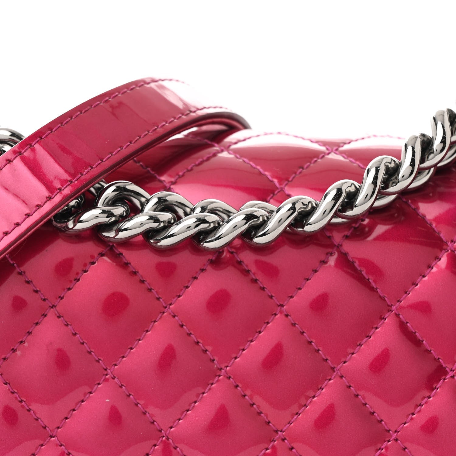 Metallic Patent Calfskin Quilted Small Boy Flap Pink